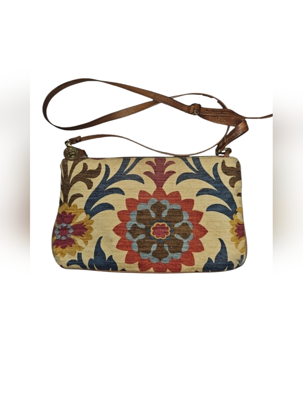 Unique Textile and Leather Designer Crossbody Bag